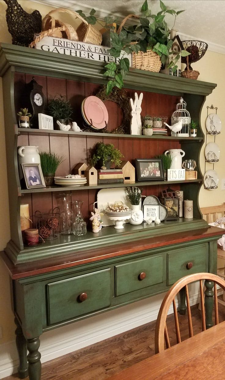 Cozy Green Hutch for Rustic Dining Display