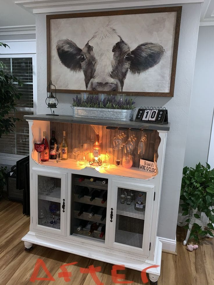 Cozy Hutch Upcycle Into Illuminated Wine Bar