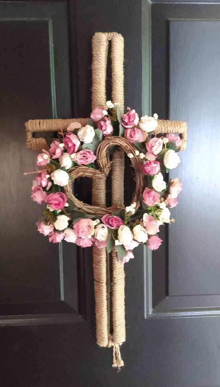 Cross Easter Wreath with Elegant Roses