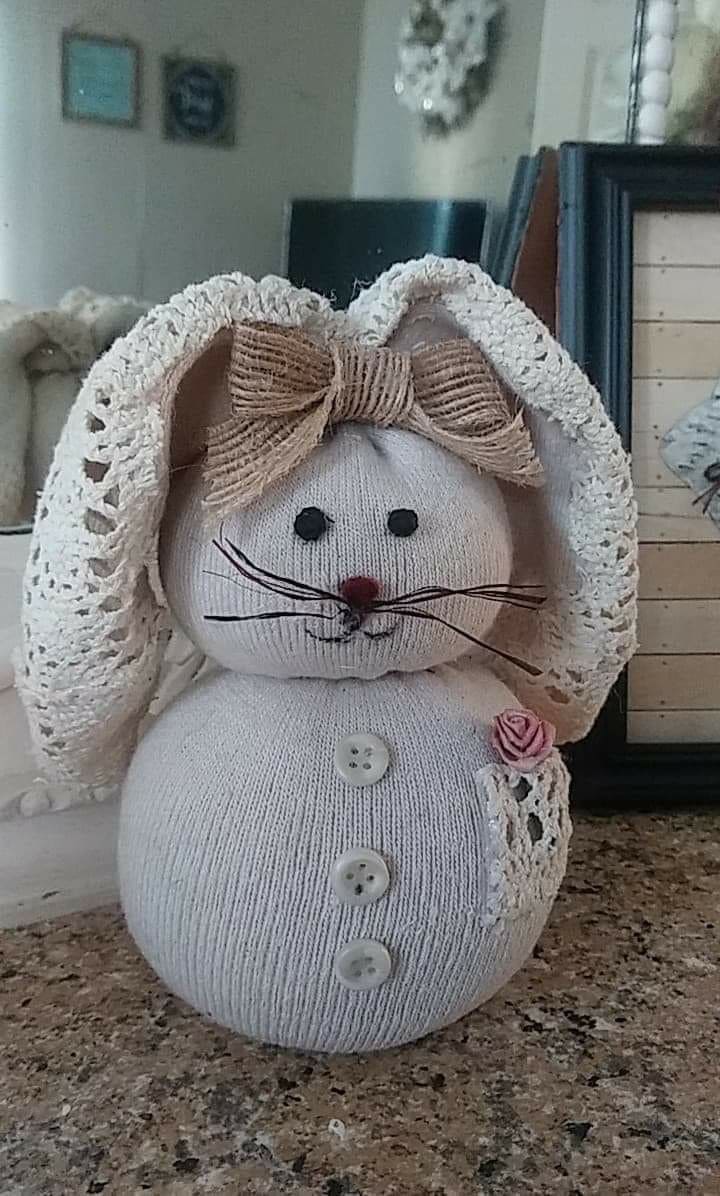 DIY Sock Bunny with Lace Ears