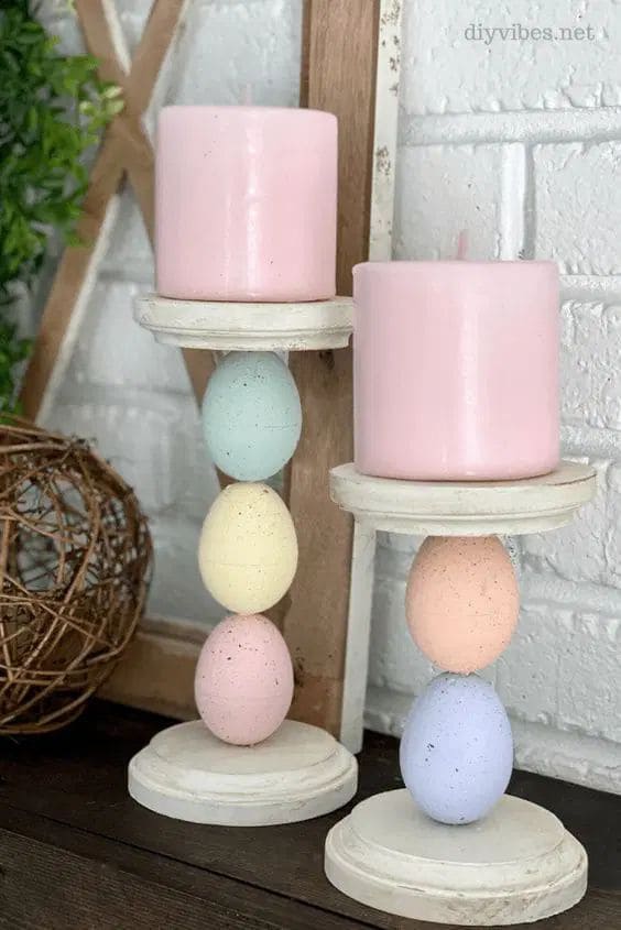 Delightful Pastel Egg Candle Holders Display