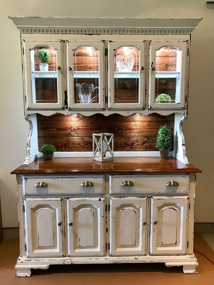 Distressed Hutch with Modern Lighting Touches