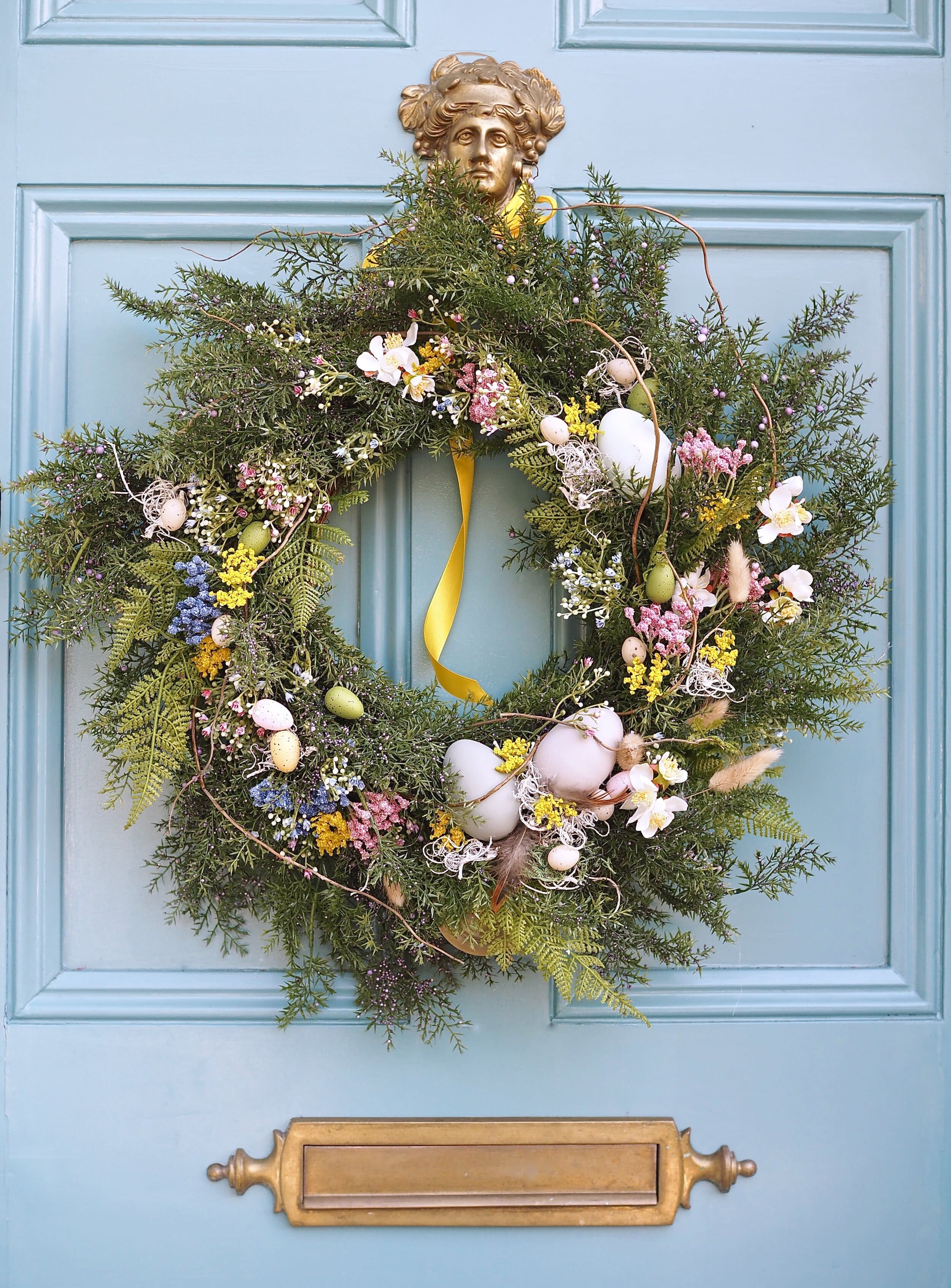 Elegant Greenery Easter Wreath with Pastel Accents