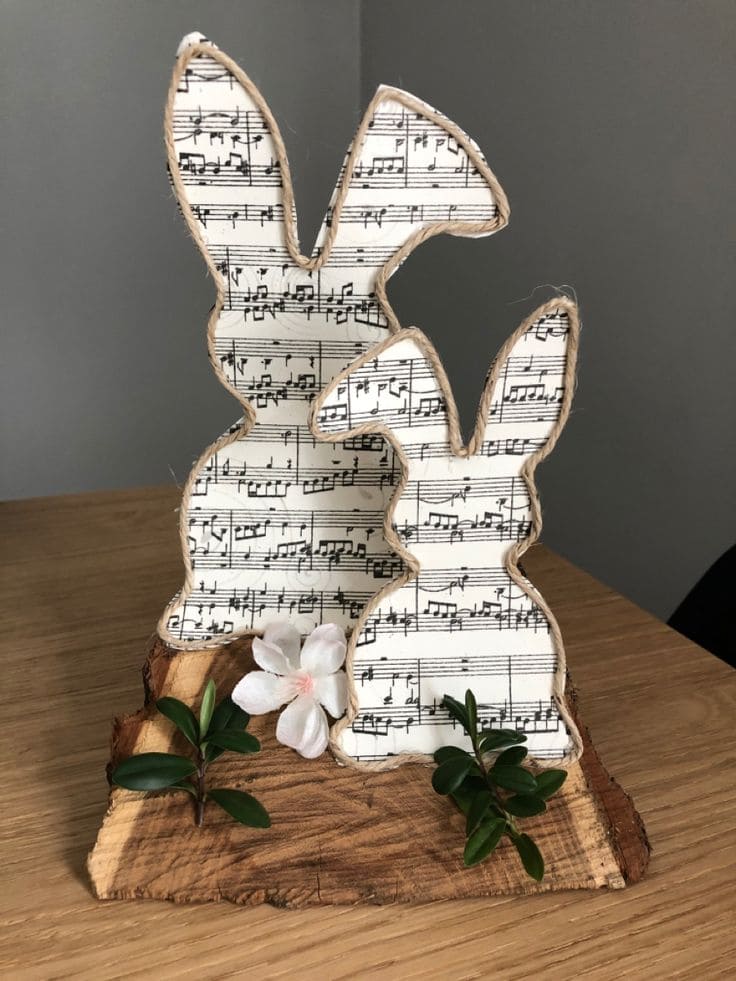 Elegant Musical Note Bunny on Wood Base