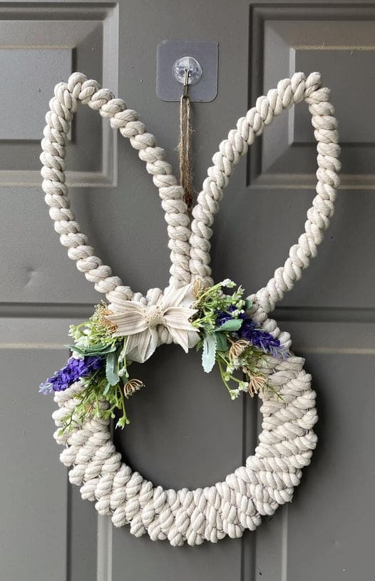 Elegant Rope Bunny Wreath with Florals