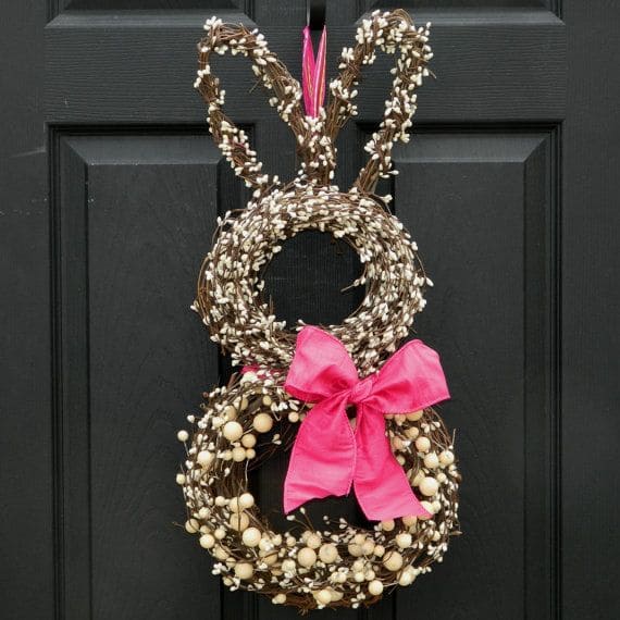 Elegant Twig Bunny Wreath with Pink Bow