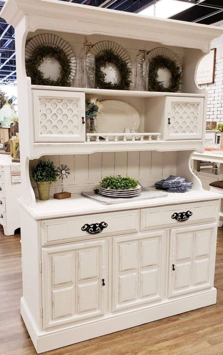 Elegant White Hutch Transformed Into Timeless Decor