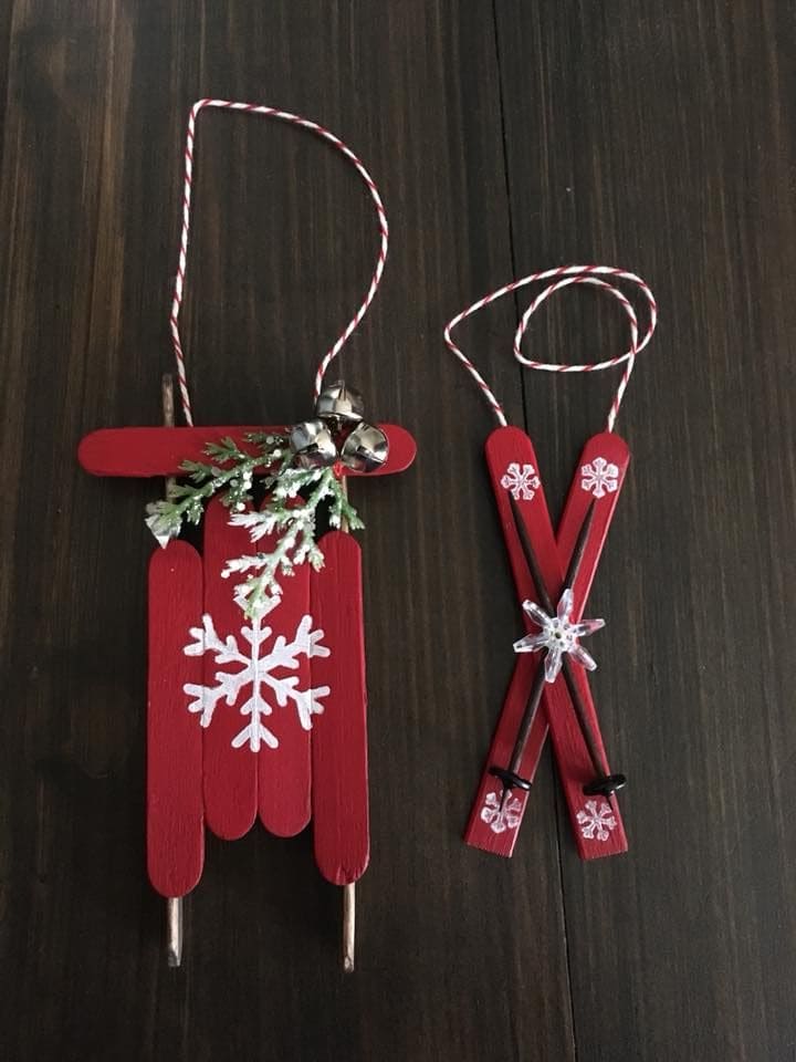 Festive Popsicle Stick Sled and Skis