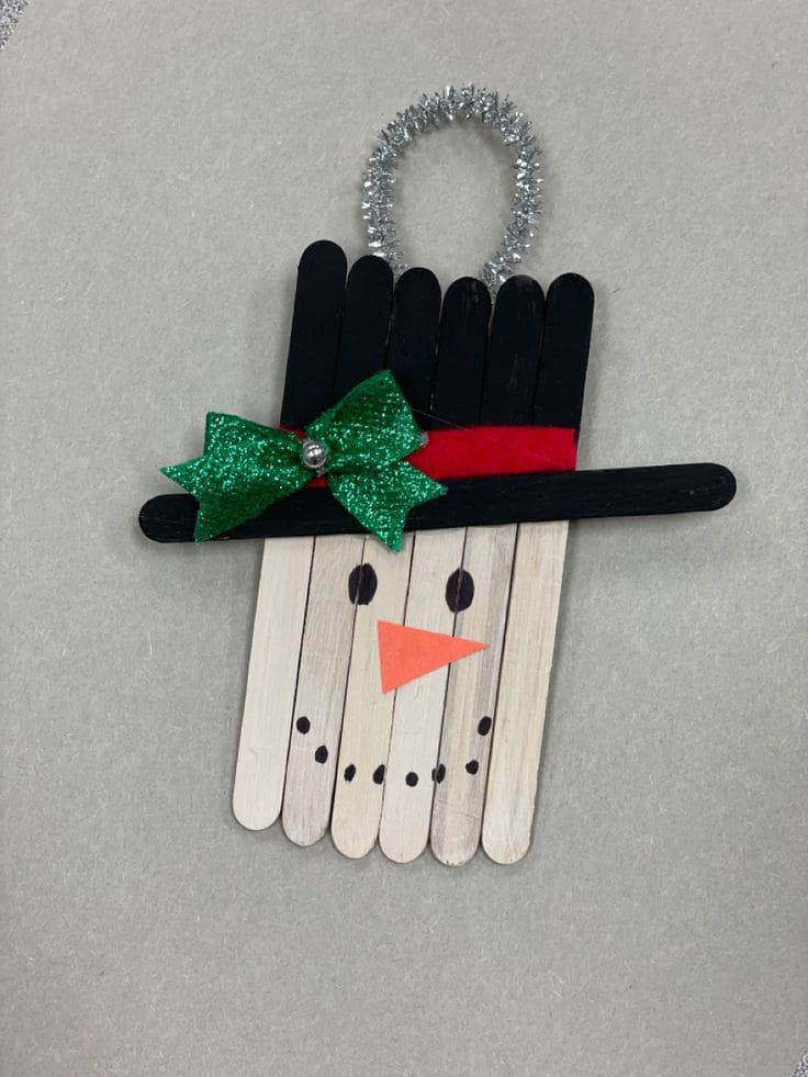 Festive Popsicle Stick Snowman Ornament