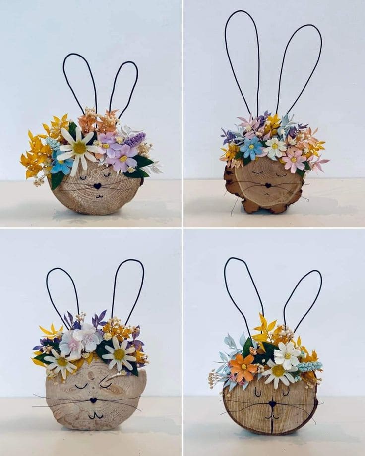 Floral Bunny Faces with Wire Ears