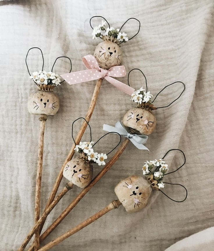 Floral Bunny Sticks for Easter Decor