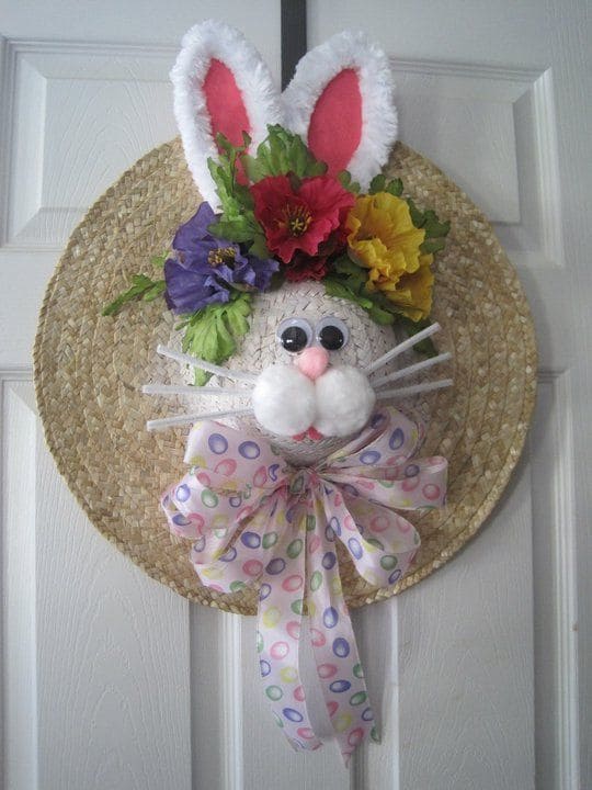 Floral Bunny Wreath with Vibrant Straw Base