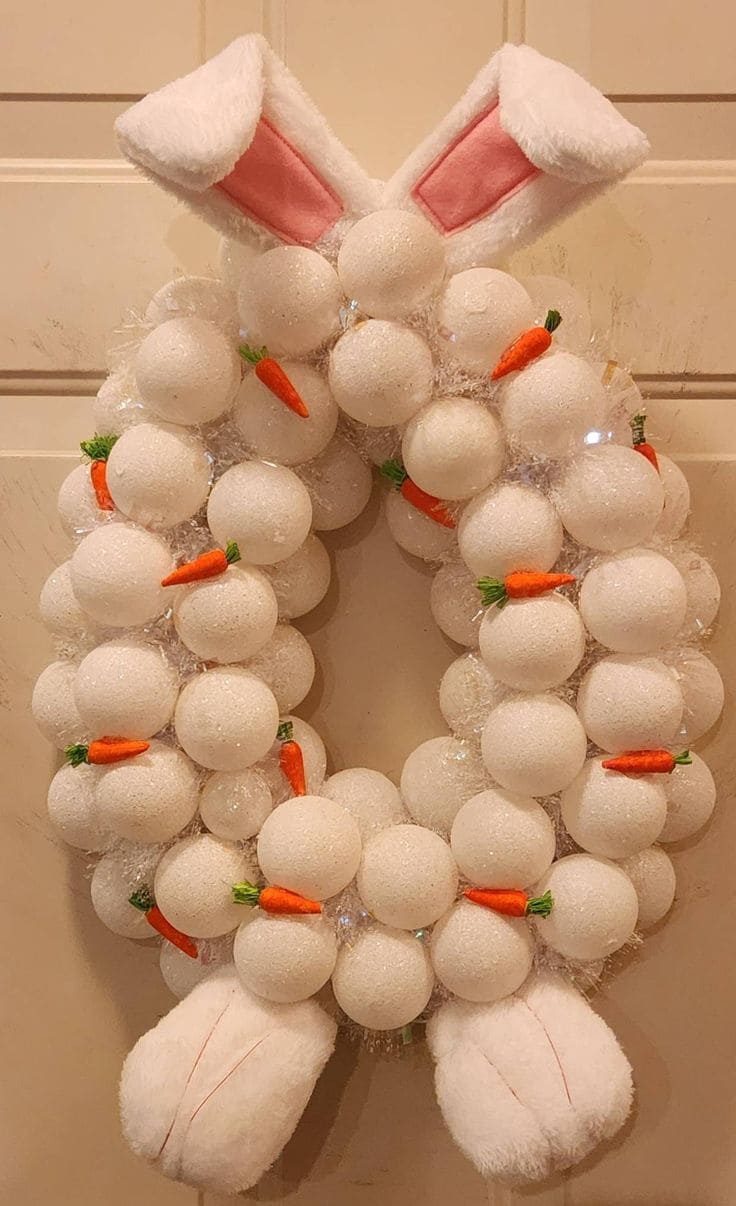 Fluffy Bunny Foam Ball Easter Wreath