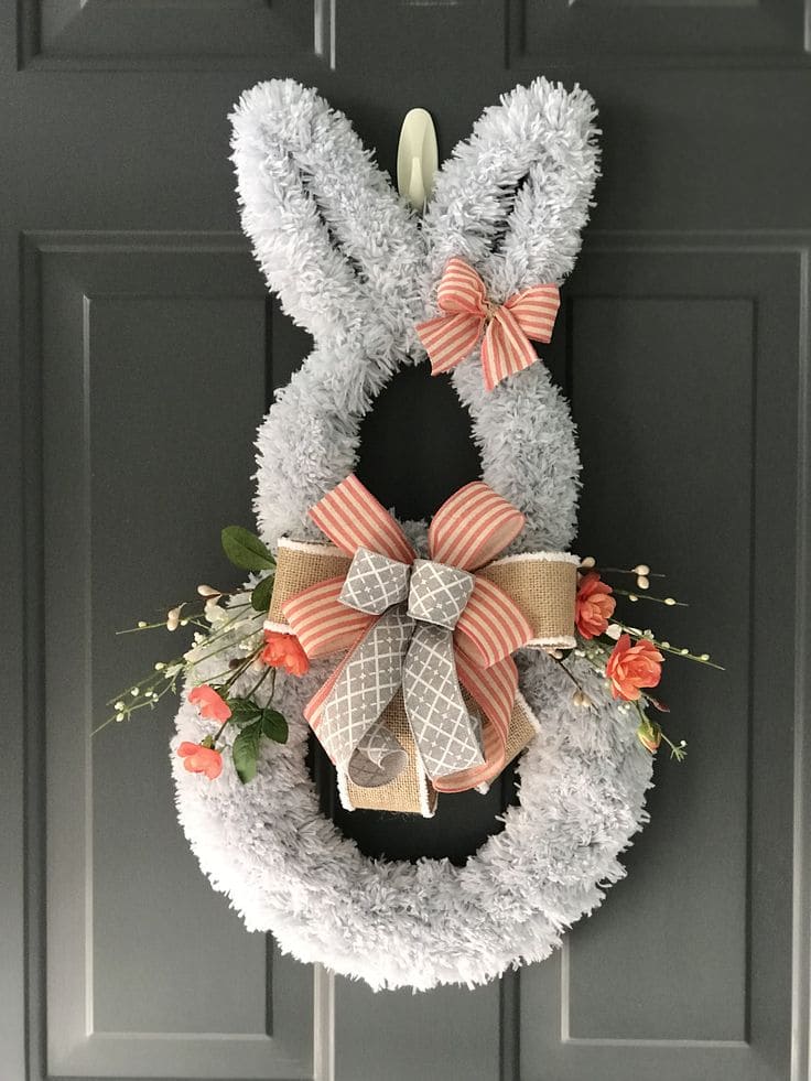 Fluffy Bunny Wreath with Burlap Accents