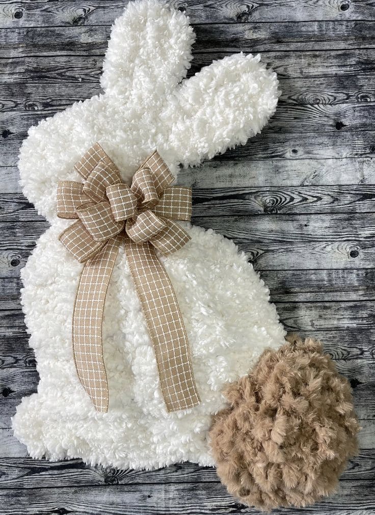 Fluffy Fabric Easter Bunny with Burlap Bow