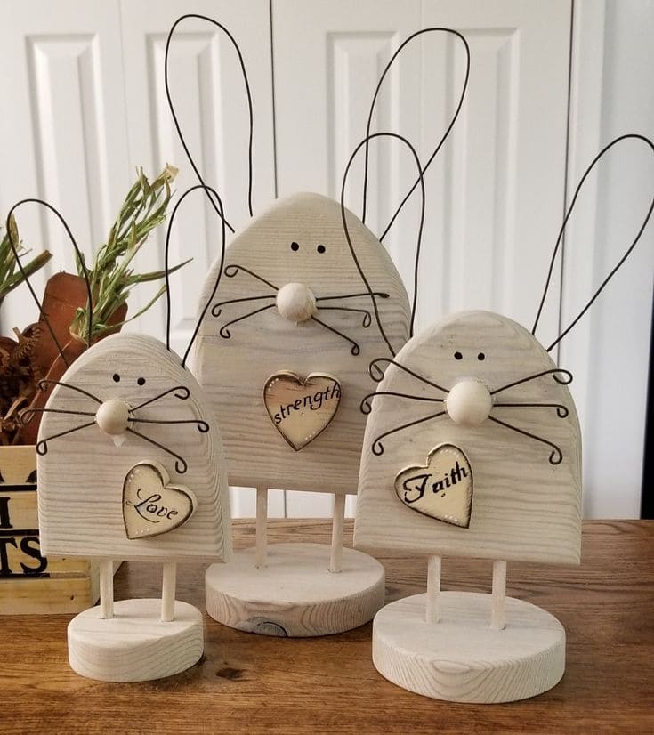 Heartfelt Wooden Bunny Trio with Wire Whiskers