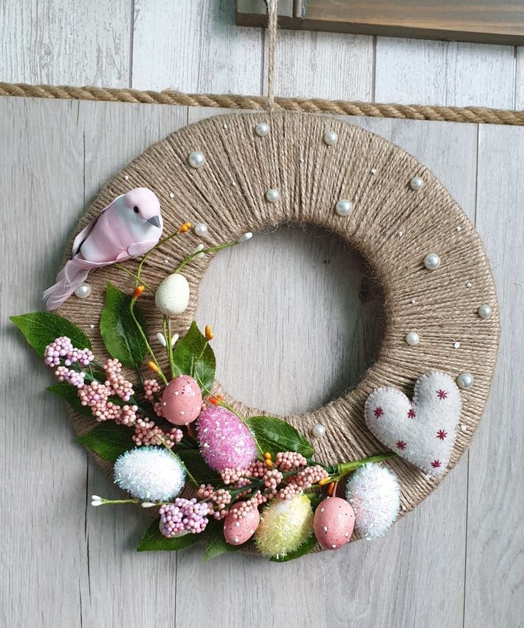 Jute Easter Wreath with Pastel Accents