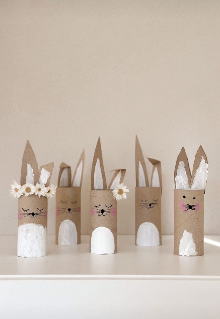 Lovely Cardboard Tube Bunnies with Floral Details