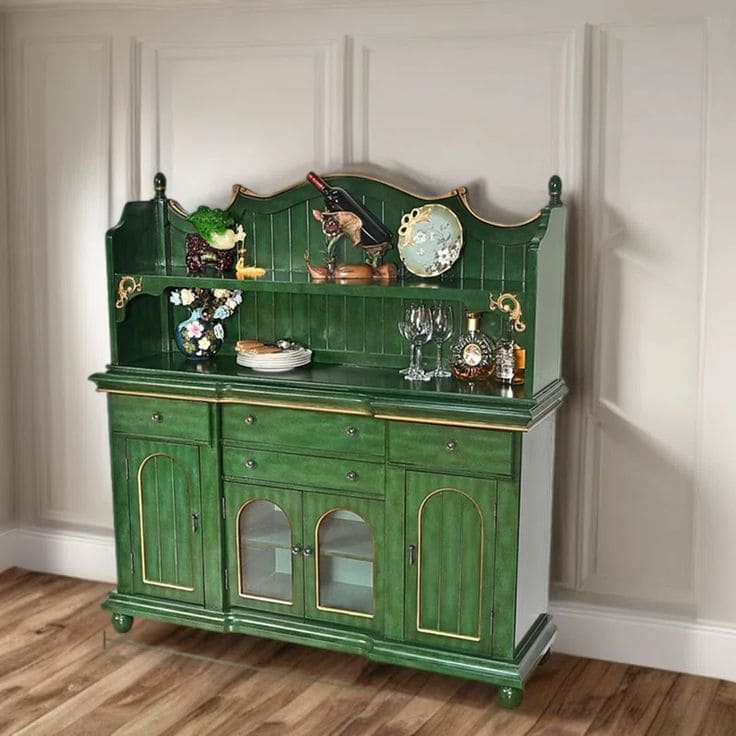 Luxurious Green Hutch Makeover with Gold Accents