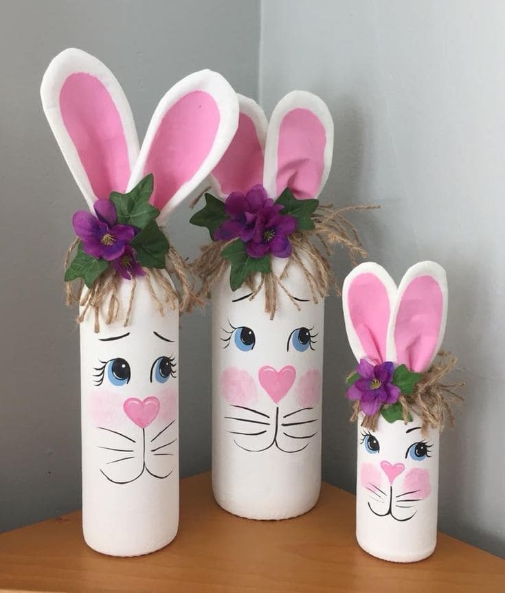 Painted Bottle Bunnies with Floral Touches