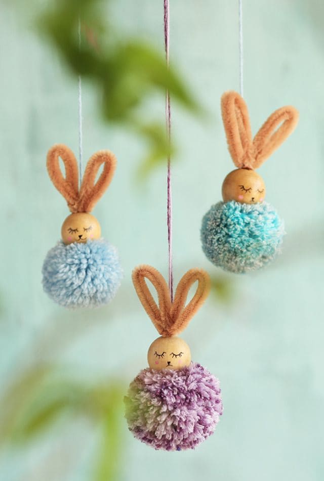 Pom-Pom Bunny Ornaments with Pipe Cleaner Ears