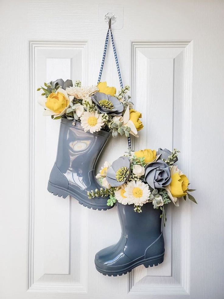 Rain Boot Easter Wreath with Spring Flowers