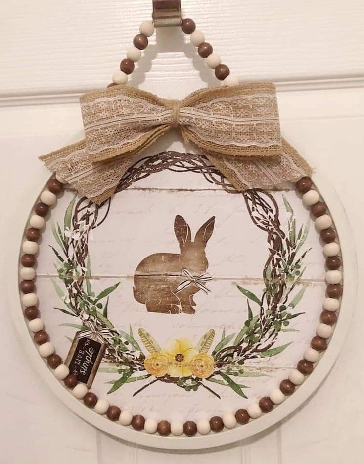 Rustic Beaded Bunny Easter Wreath Charm