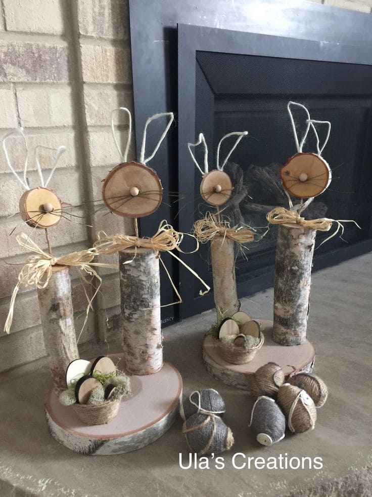 Rustic Birch Log Easter Bunny Display