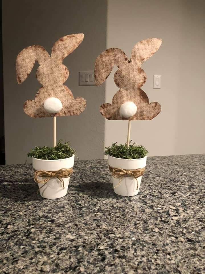 Rustic Burlap Easter Bunny Pot Decor