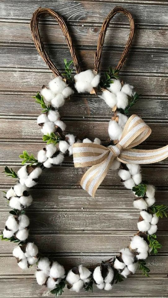 Rustic Cotton Bunny Wreath with Burlap Bow