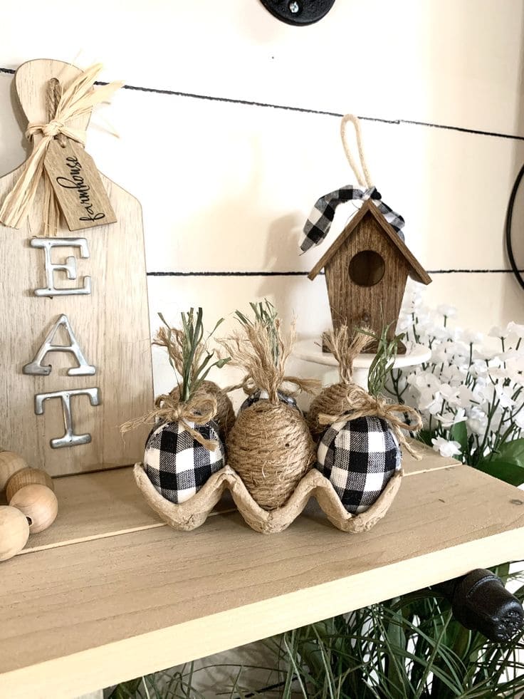 Rustic Farmhouse Easter Eggs with Burlap Charm