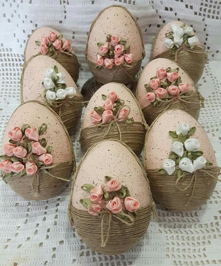 Rustic Twine-Wrapped Floral Easter Egg Decorations