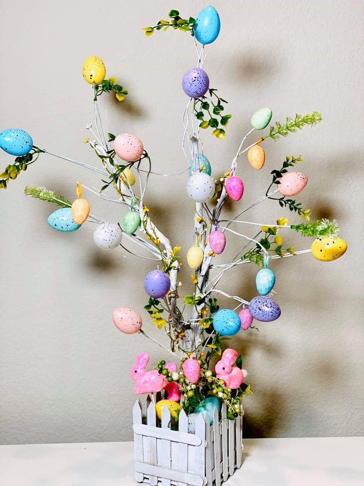 Vibrant Easter Egg Tree in Rustic Box