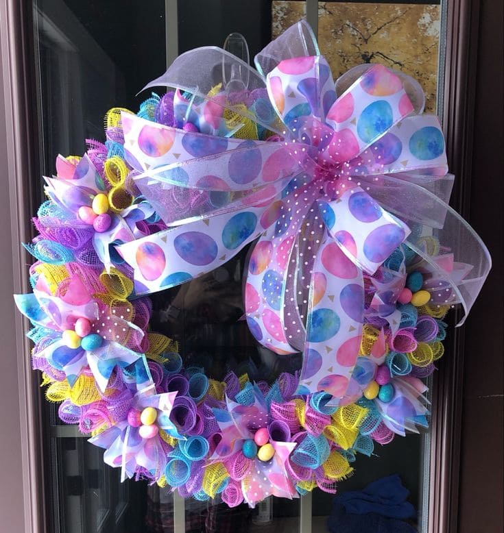 Vibrant Mesh Easter Wreath with Ribbon Bow