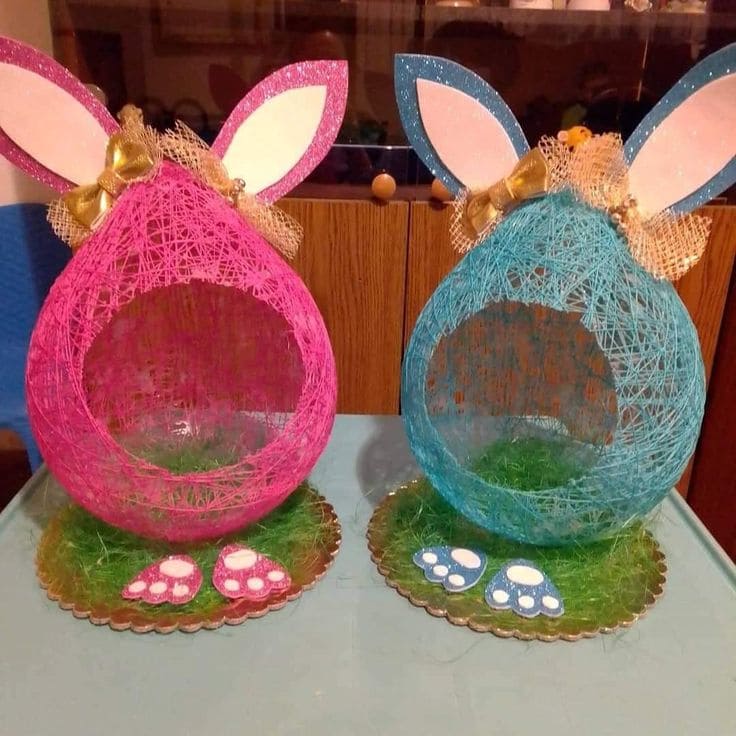 Vibrant String Bunny Nests with Glitter Accents