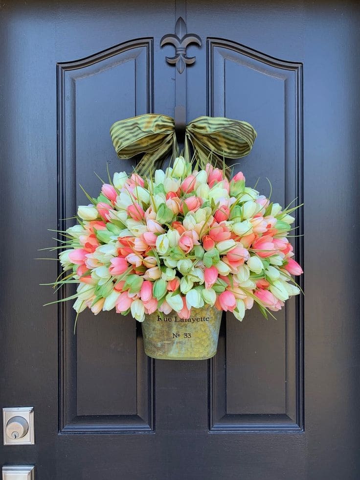 Vibrant Tulip Bucket Easter Door Display