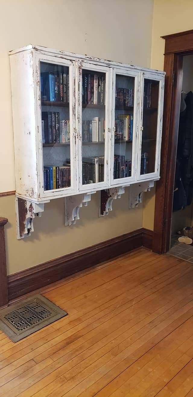 Vintage Hutch Transformed Into Wall-Mounted Bookshelf