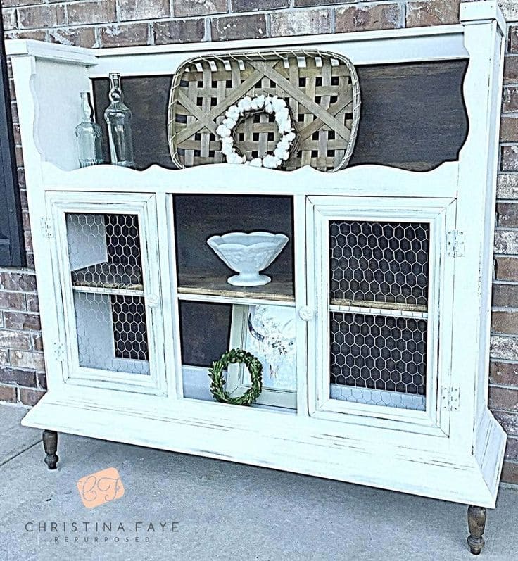 Vintage Hutch with Wire Mesh Doors