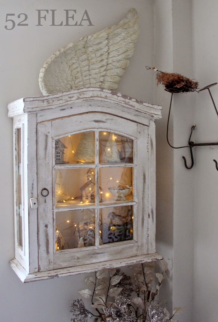 Whimsical Hutch Turned Into Festive Lighted Display