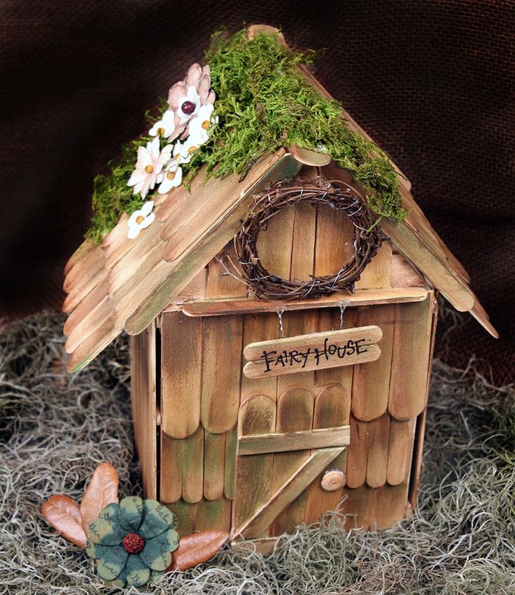 Whimsical Mossy Popsicle Stick Fairy House