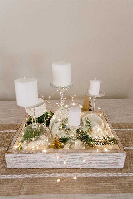 Whimsical Winter Table Arrangement with Wine Glass Vases