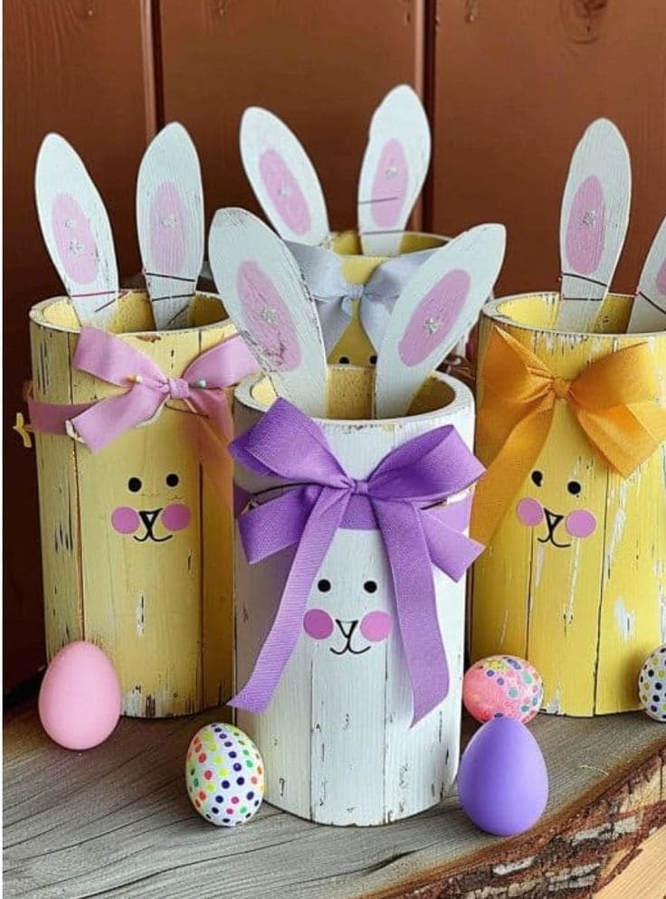 Wooden Easter Bunny Centerpiece with Bows