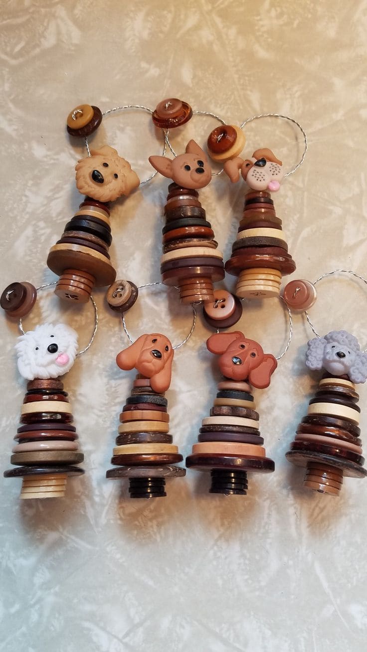 Adorable Button Dog Ornaments