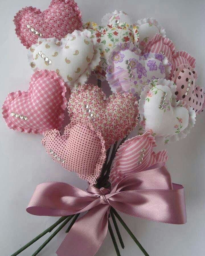 Adorable Fabric Heart Bouquet with Sequins