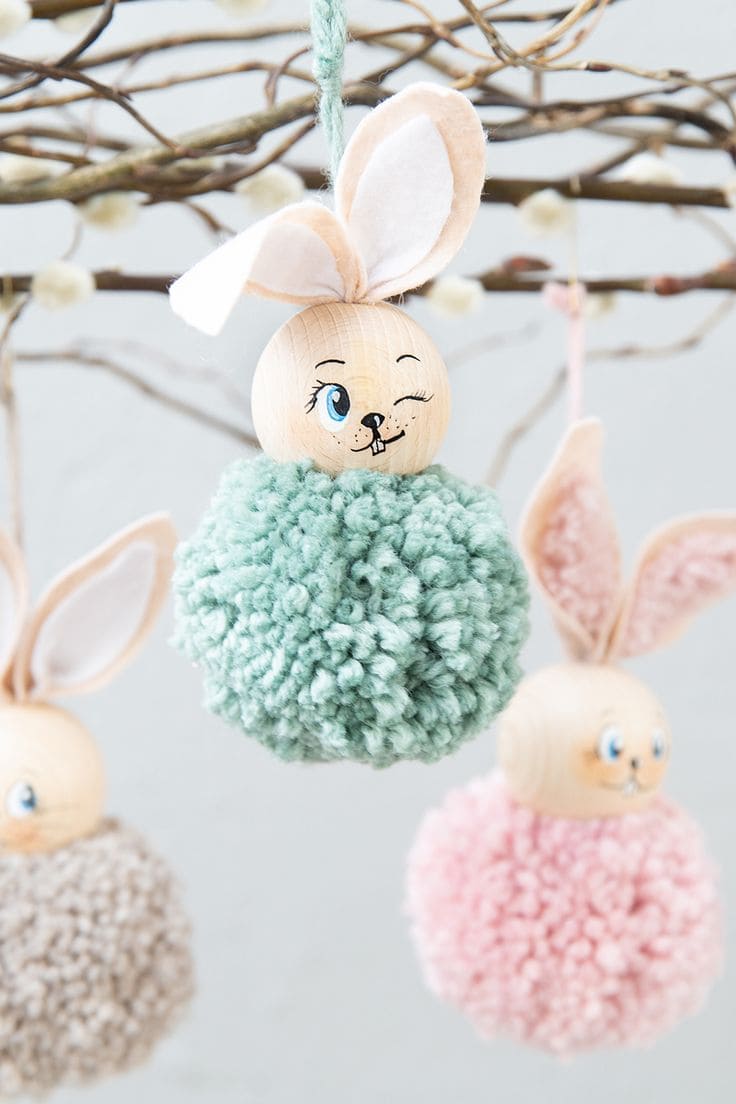 Adorable Pom-Pom Bunny Easter Ornaments