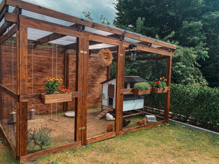 Beautiful Wooden Chicken Coop with Lovely Flower Boxes