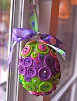 Bright Button-Embellished Easter Egg Ornament