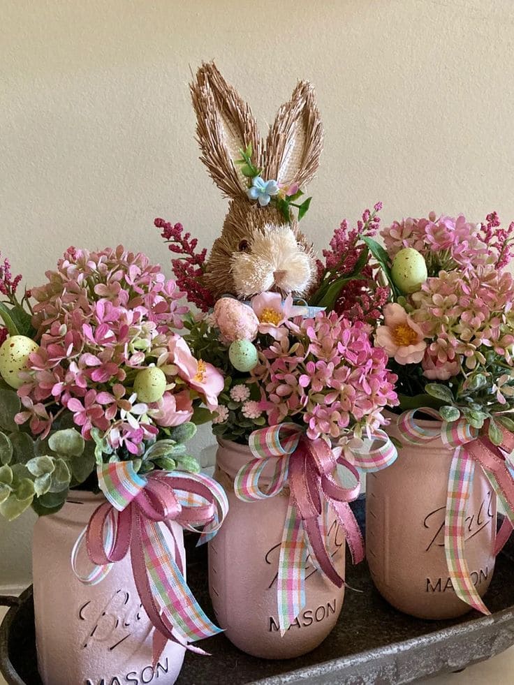 Charming Bunny-Themed Mason Jar Bouquets