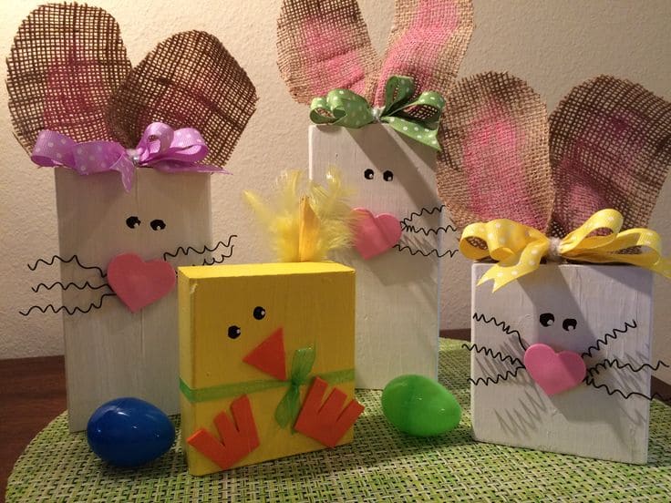 Charming Burlap Bunny and Chick Blocks Craft