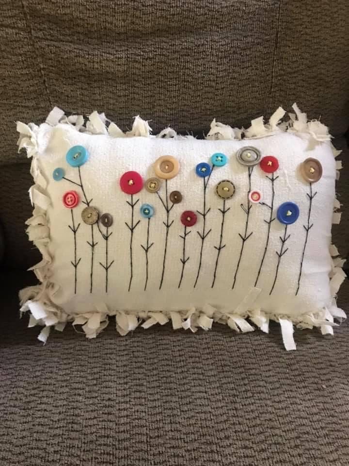 Charming Button Flower Accent Pillow